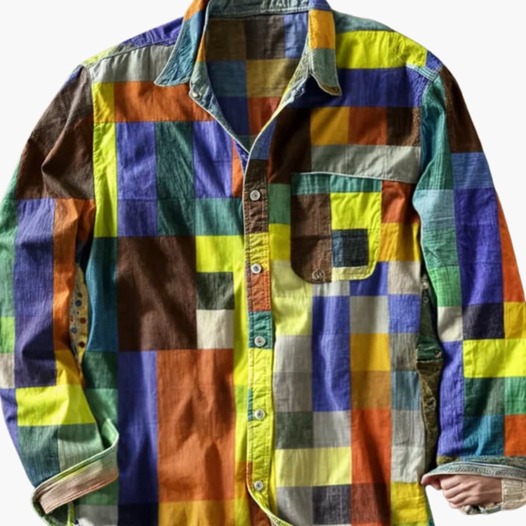 Chemise homme manches longues avec patchwork et poche poitrine