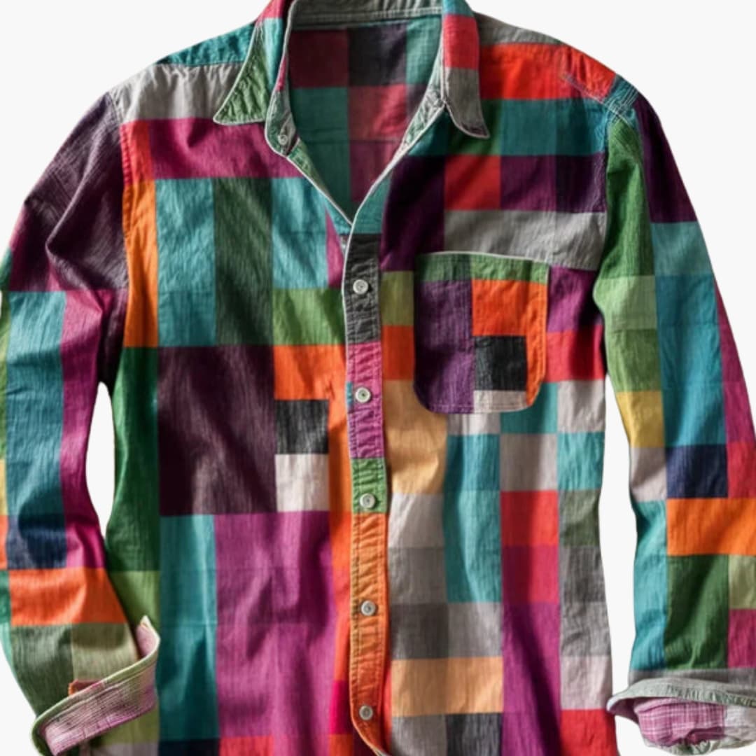 Chemise homme manches longues avec patchwork et poche poitrine