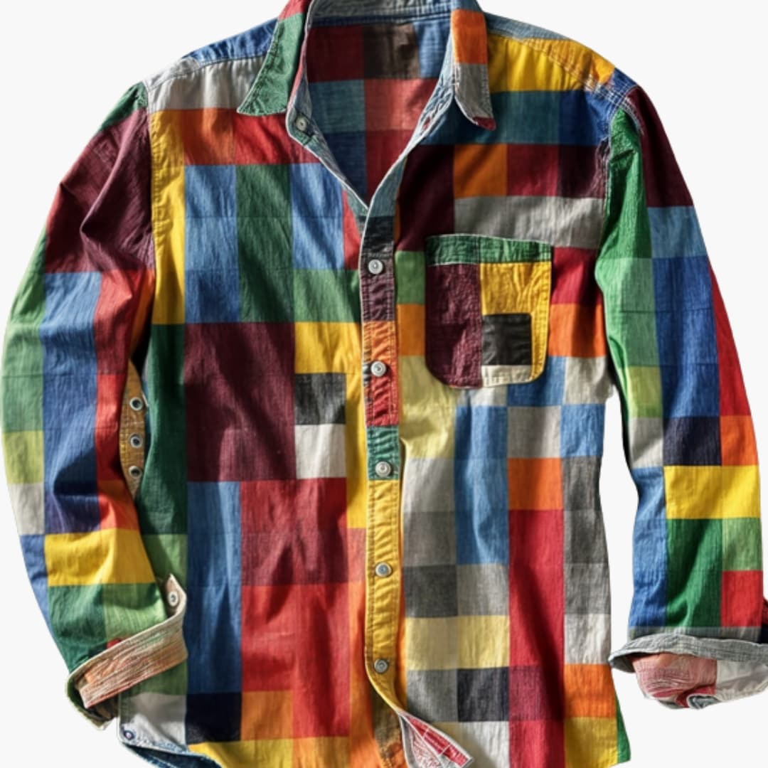 Chemise homme manches longues avec patchwork et poche poitrine