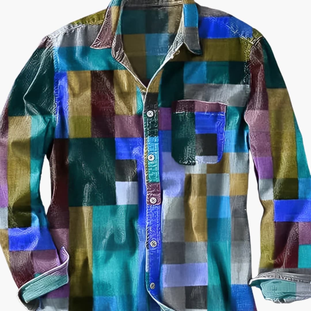 Chemise homme manches longues avec patchwork et poche poitrine