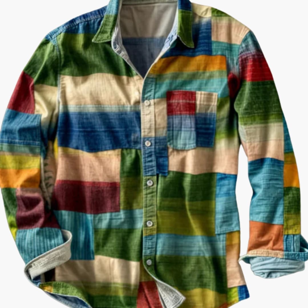 Chemise homme manches longues avec patchwork et poche poitrine