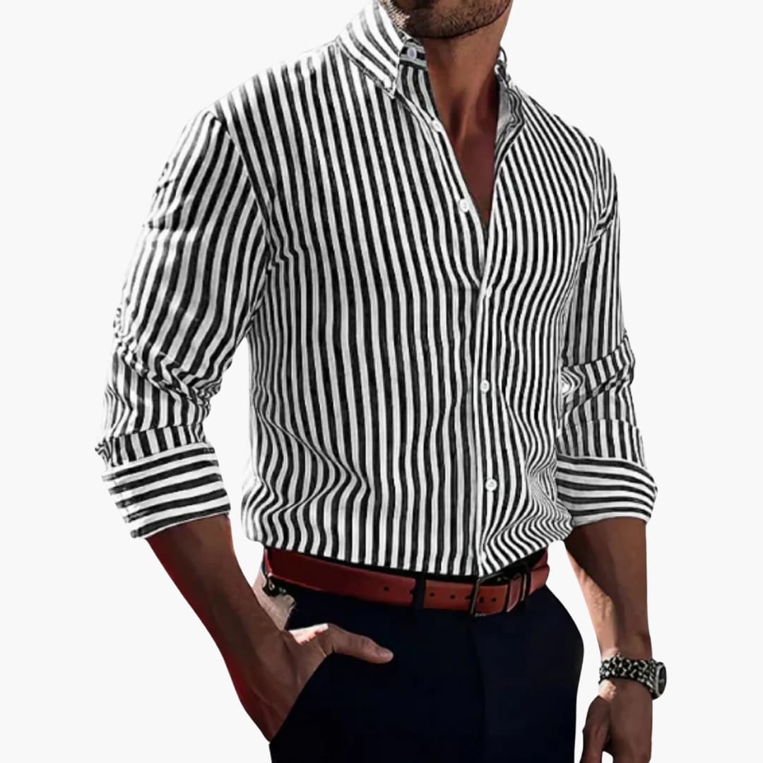 Chemise homme rayée à col boutonné