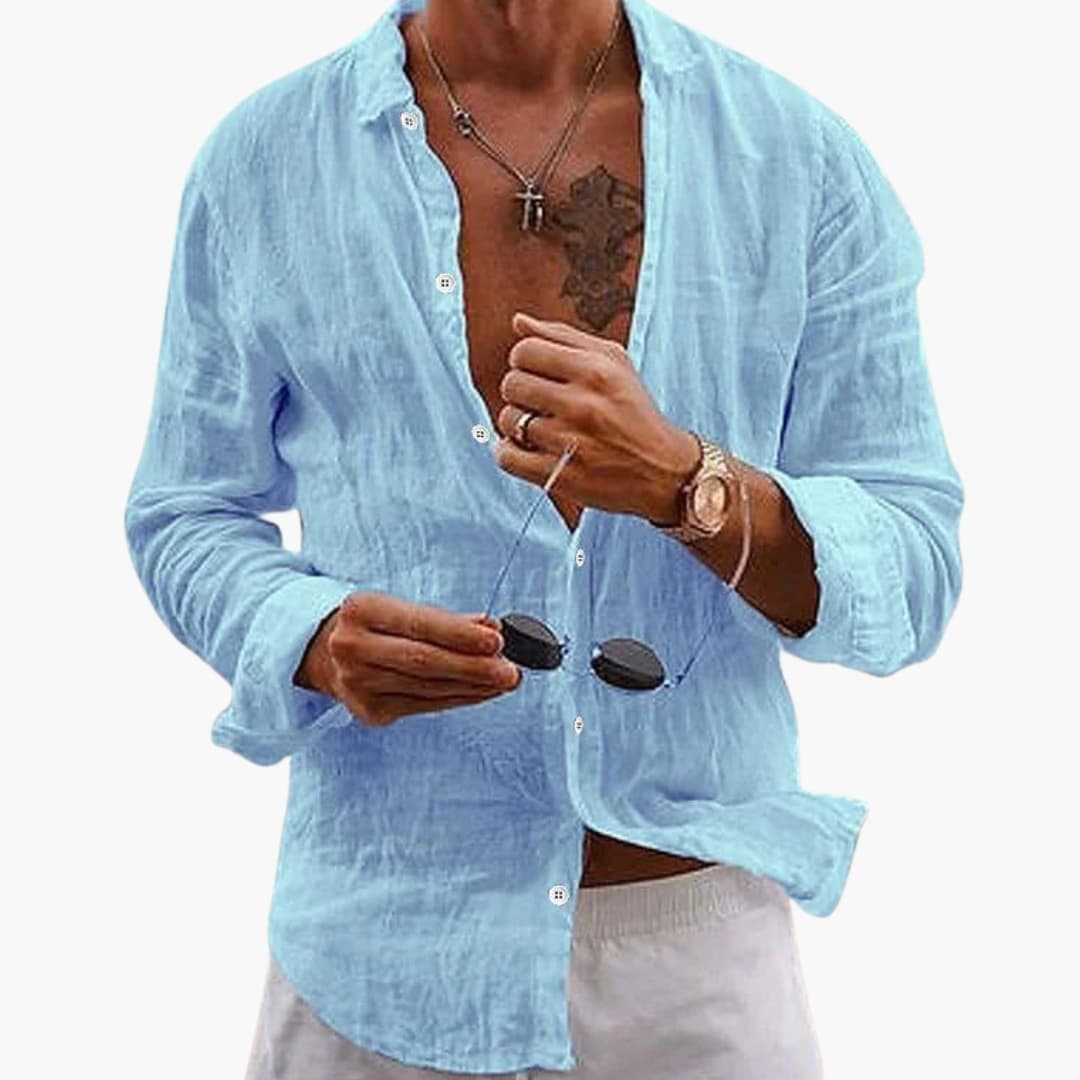 Chemise homme unie à manches longues avec col revers et fermeture boutonnée