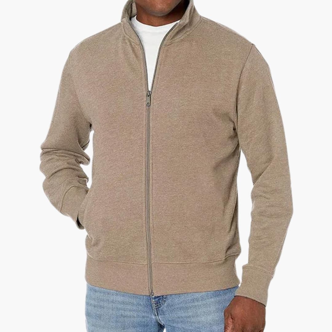 Casaco de homem com fecho éclair em tecido misto e mangas compridas