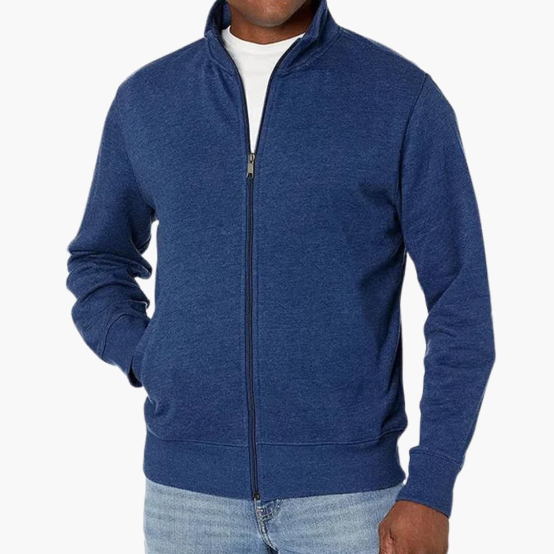 Casaco de homem com fecho éclair em tecido misto e mangas compridas