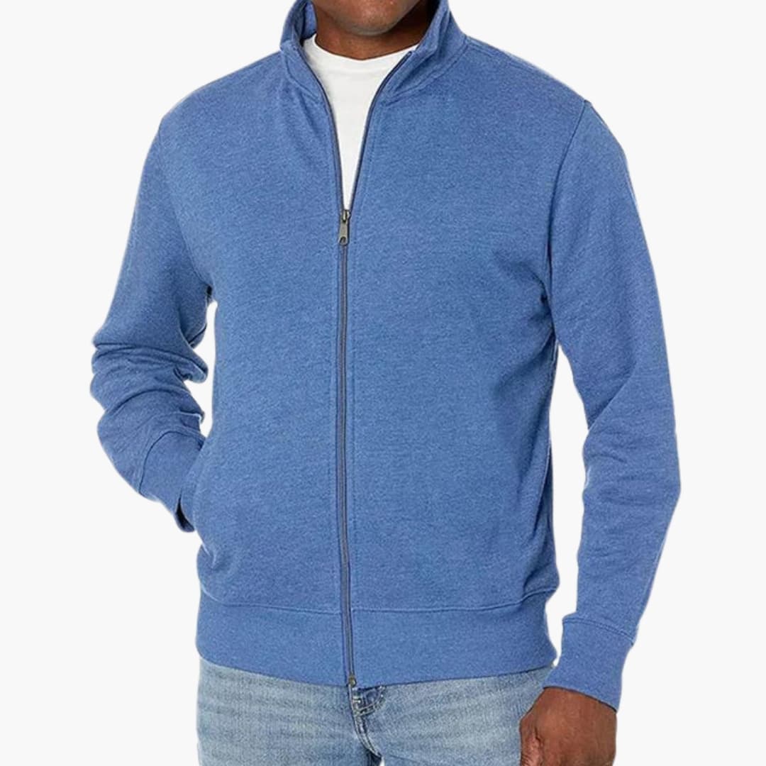 Casaco de homem com fecho éclair em tecido misto e mangas compridas