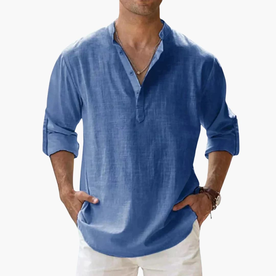 Chemise pour homme à col en V et manches longues