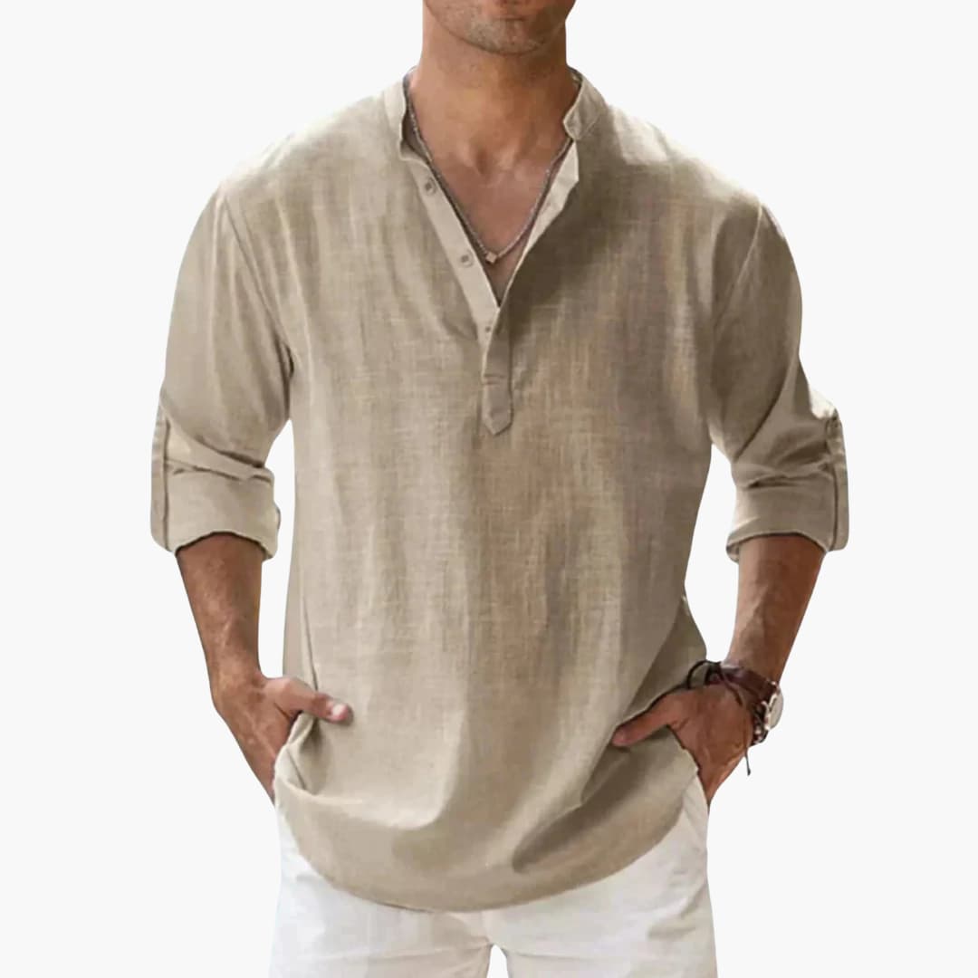 Chemise pour homme à col en V et manches longues