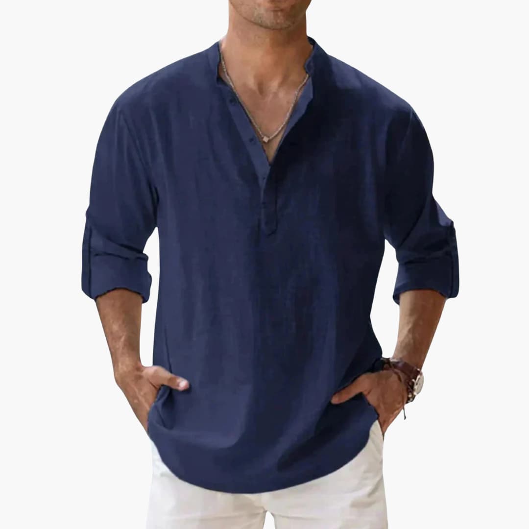 Chemise pour homme à col en V et manches longues
