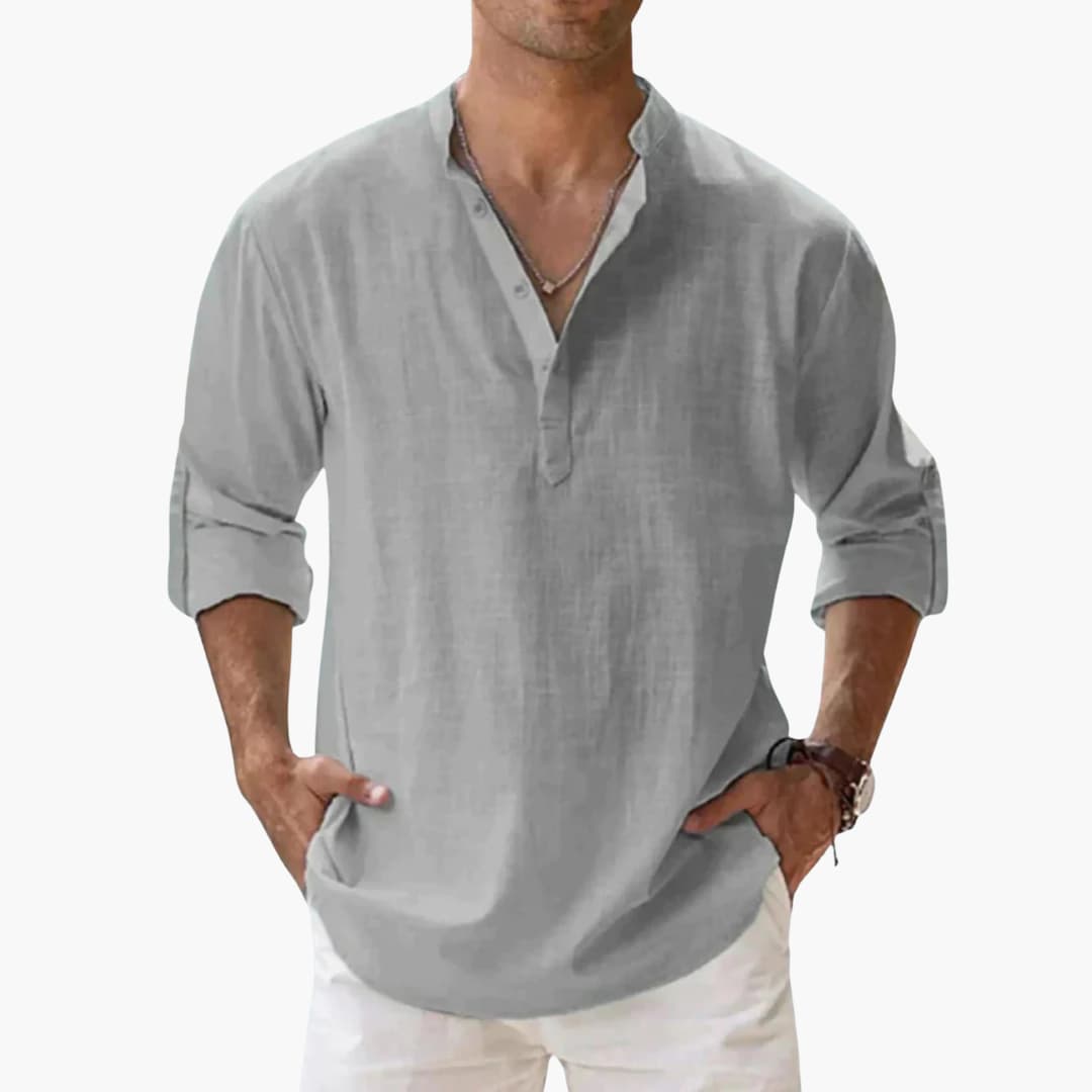 Chemise pour homme à col en V et manches longues