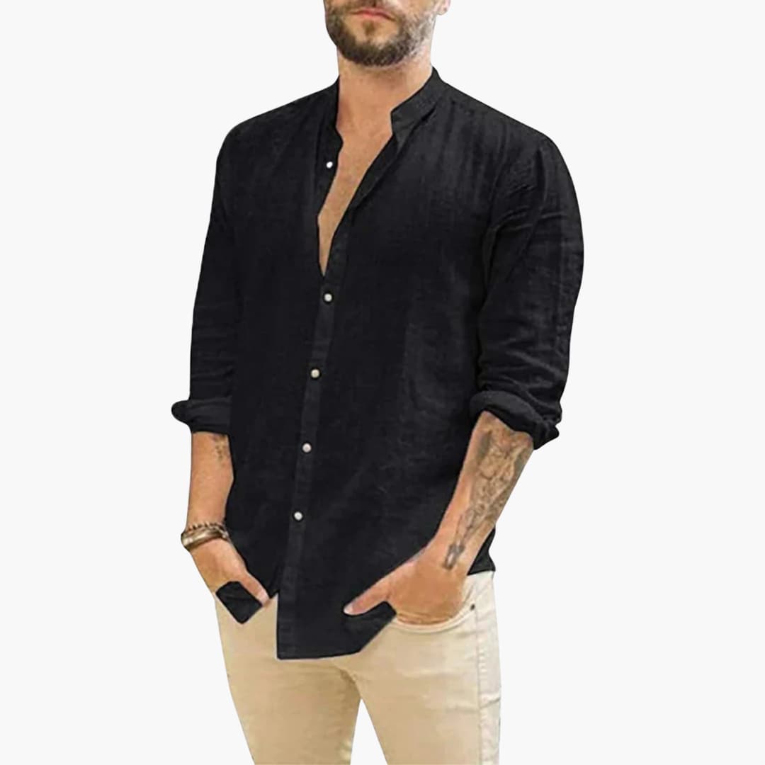 Chemise pour homme à col montant et fermeture boutonnée