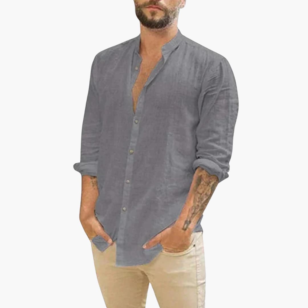 Chemise pour homme à col montant et fermeture boutonnée