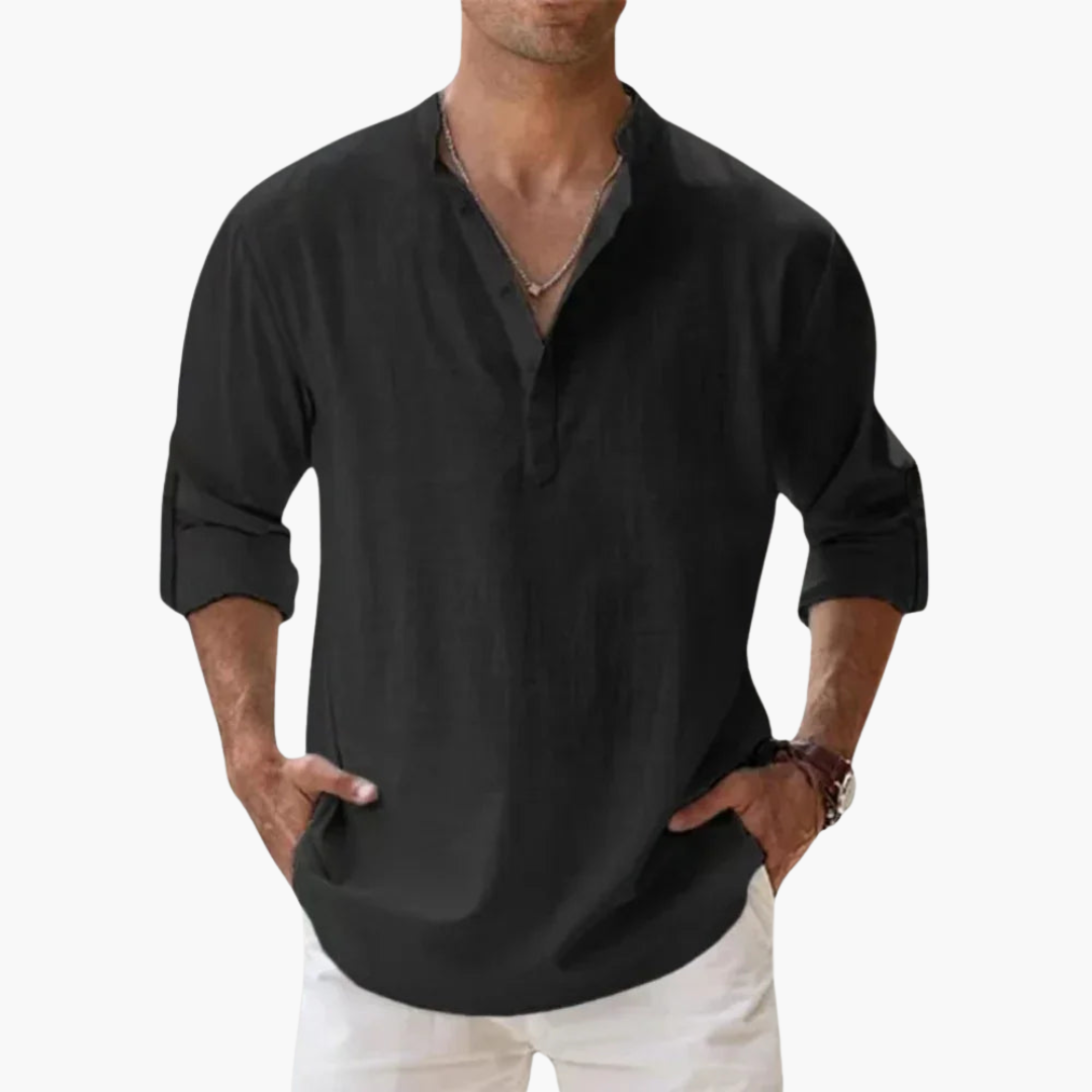 Chemise pour homme avec patte de boutonnage et encolure en V
