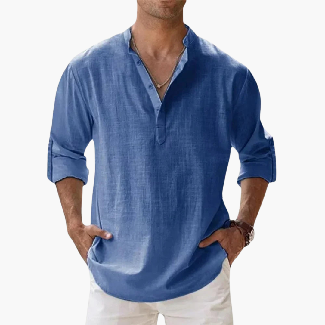 Chemise pour homme avec patte de boutonnage et encolure en V