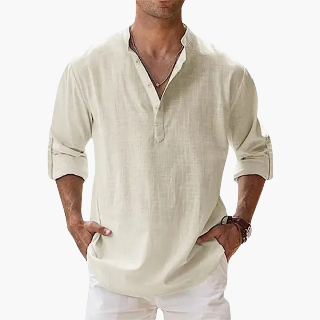 Chemise pour homme avec patte de boutonnage et encolure en V