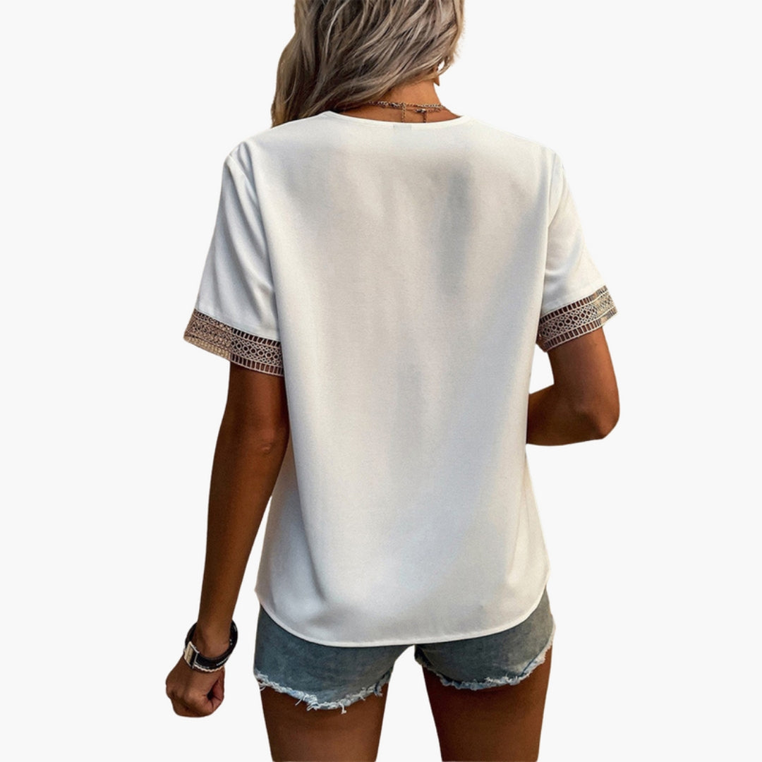 Camicia da donna con scollo a V e rifinitura in pizzo