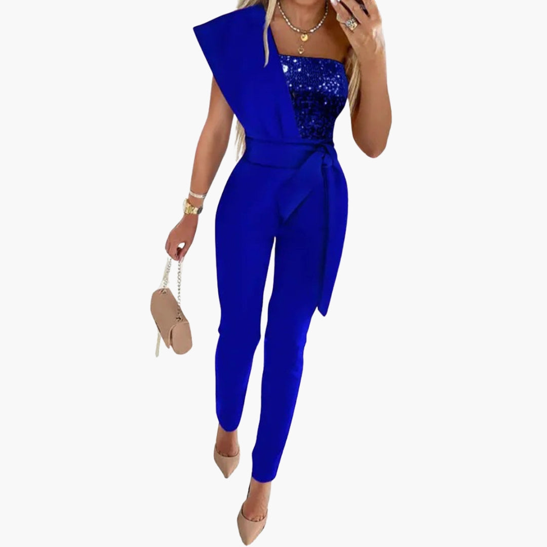 Combinaison Femme Épaule Dénudée avec Surface Pailletée