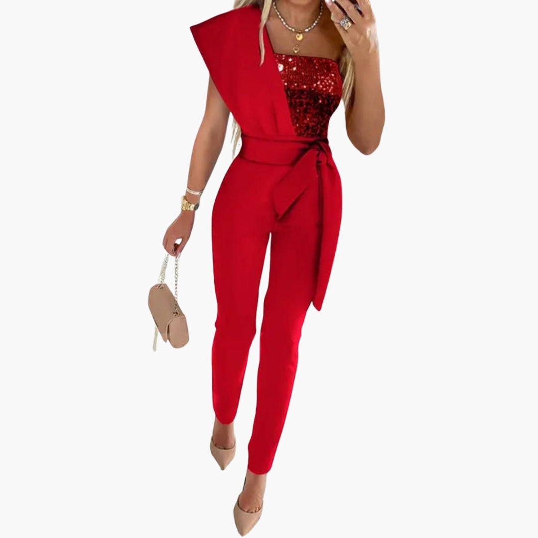 Combinaison Femme Épaule Dénudée avec Surface Pailletée
