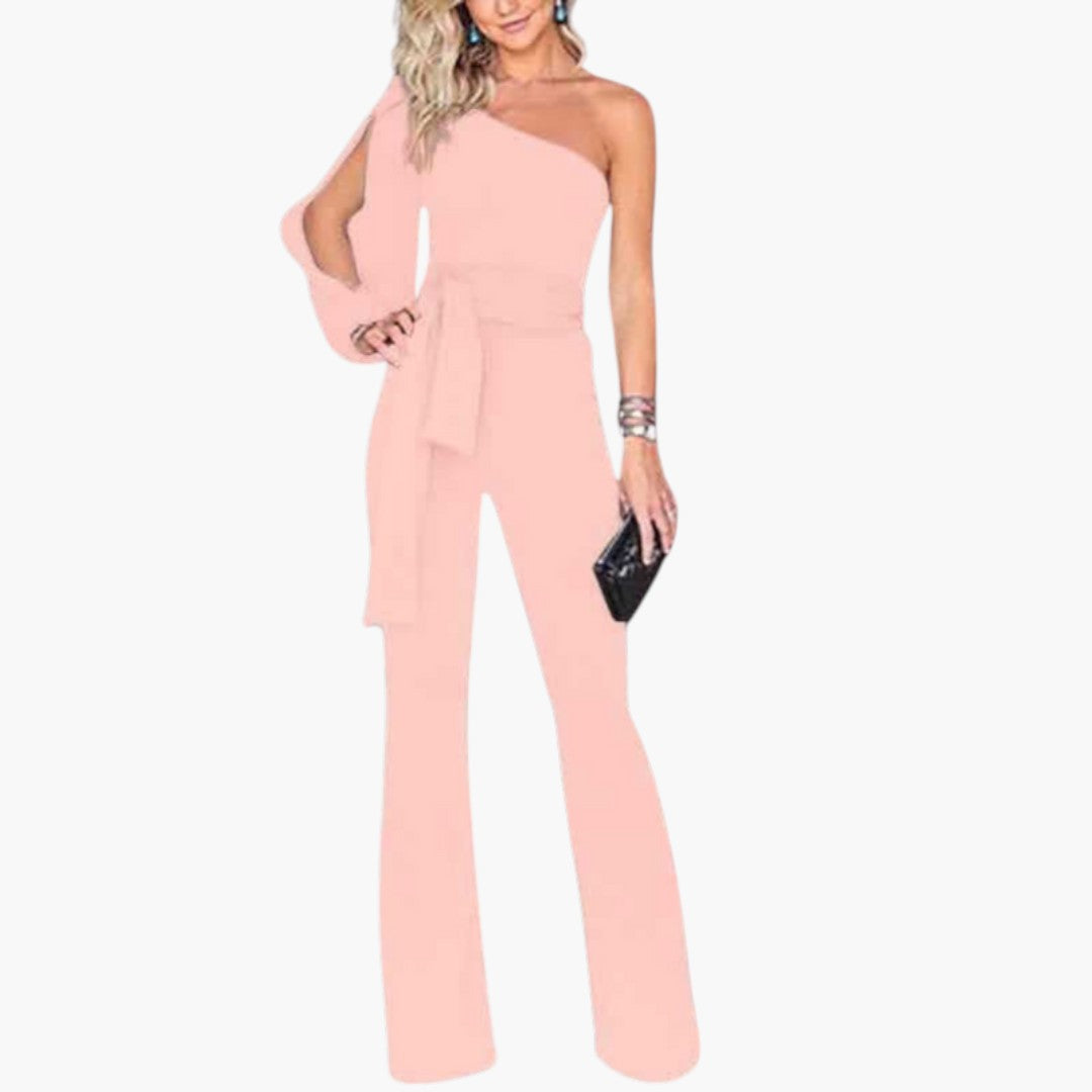 One-Shoulder Women's Jumpsuit with Waist Tie