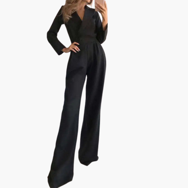 Combinaison à manches longues pour femme avec col et jambes larges