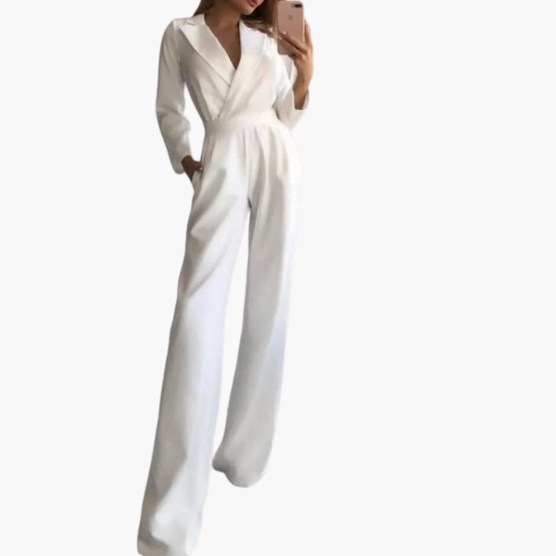 Combinaison à manches longues pour femme avec col et jambes larges