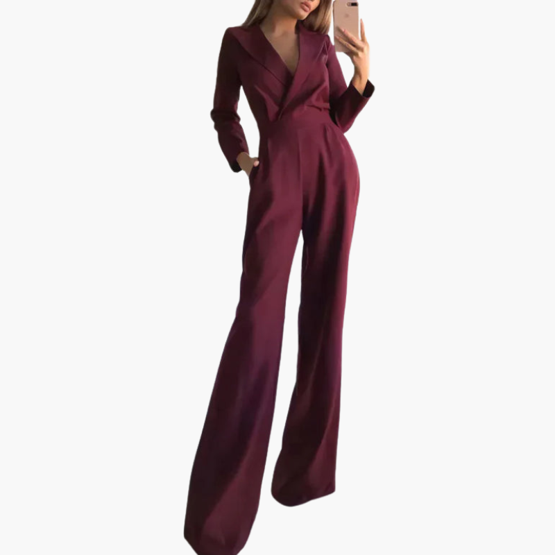 Combinaison à manches longues pour femme avec col et jambes larges