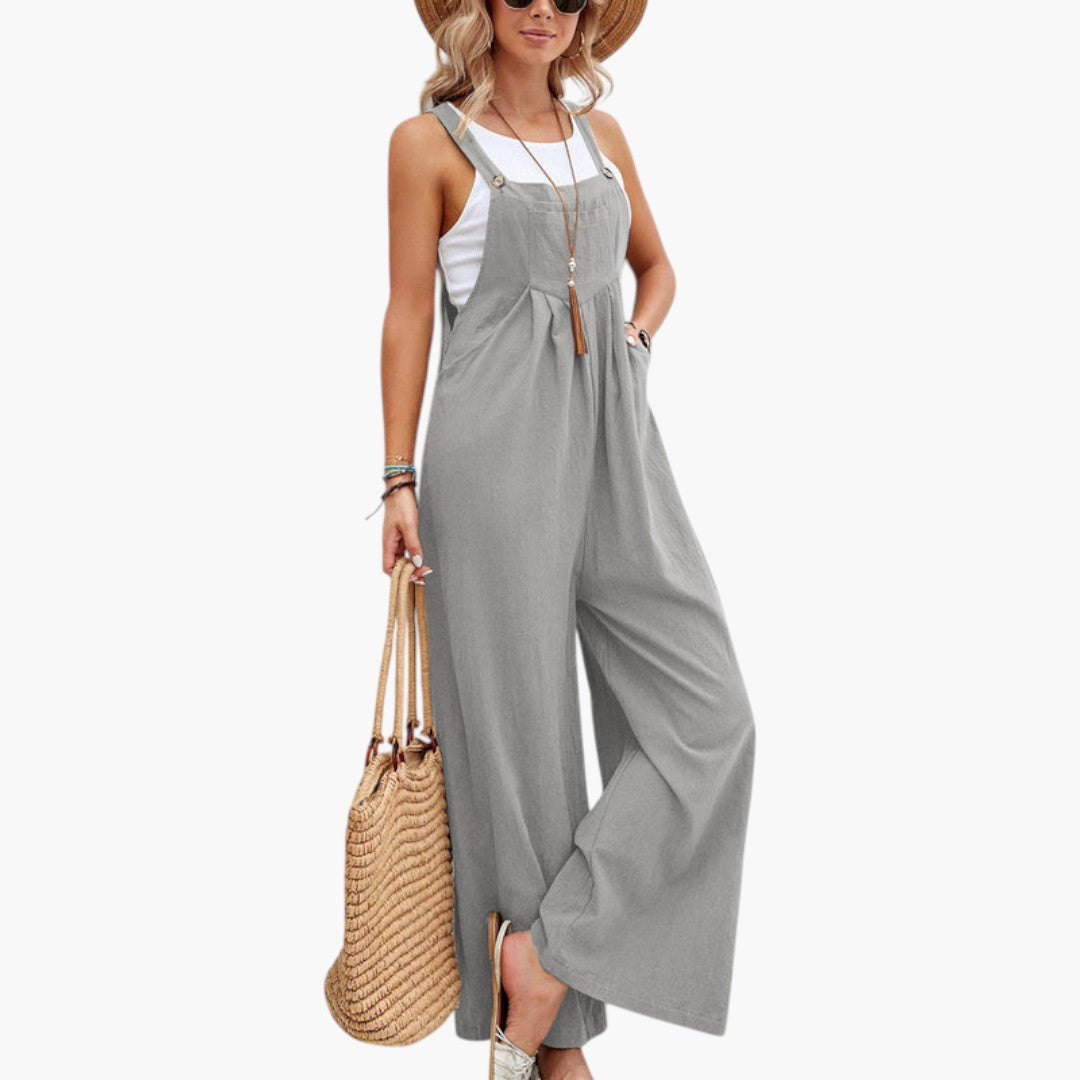Tuta donna con spalline e gambe larghe