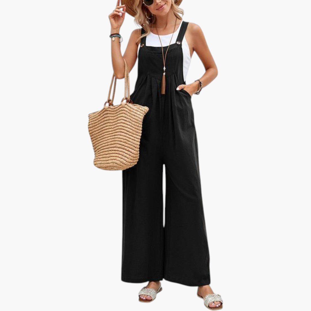 Tuta donna con spalline e gambe larghe