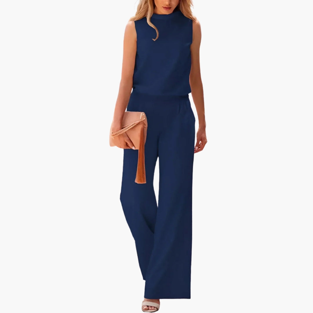 Tuta donna con collo alto e gambe larghe