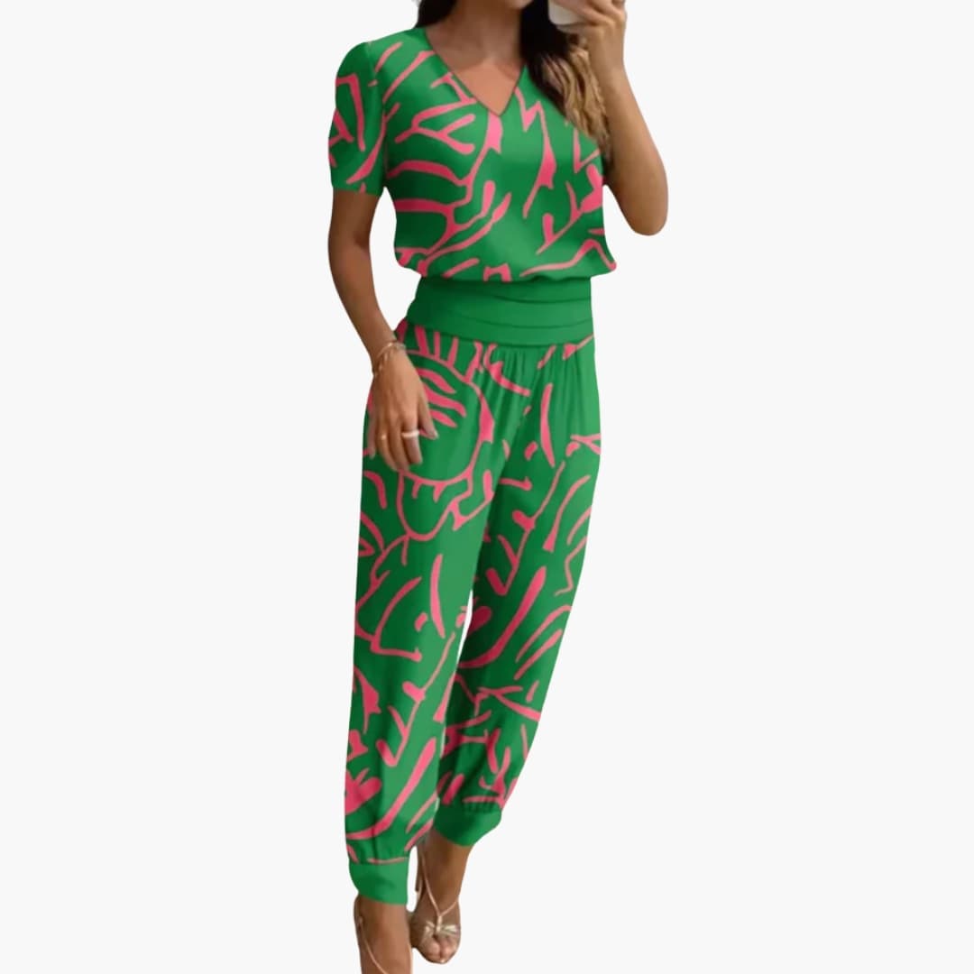 Combinaison femme à encolure en V avec motif marbré