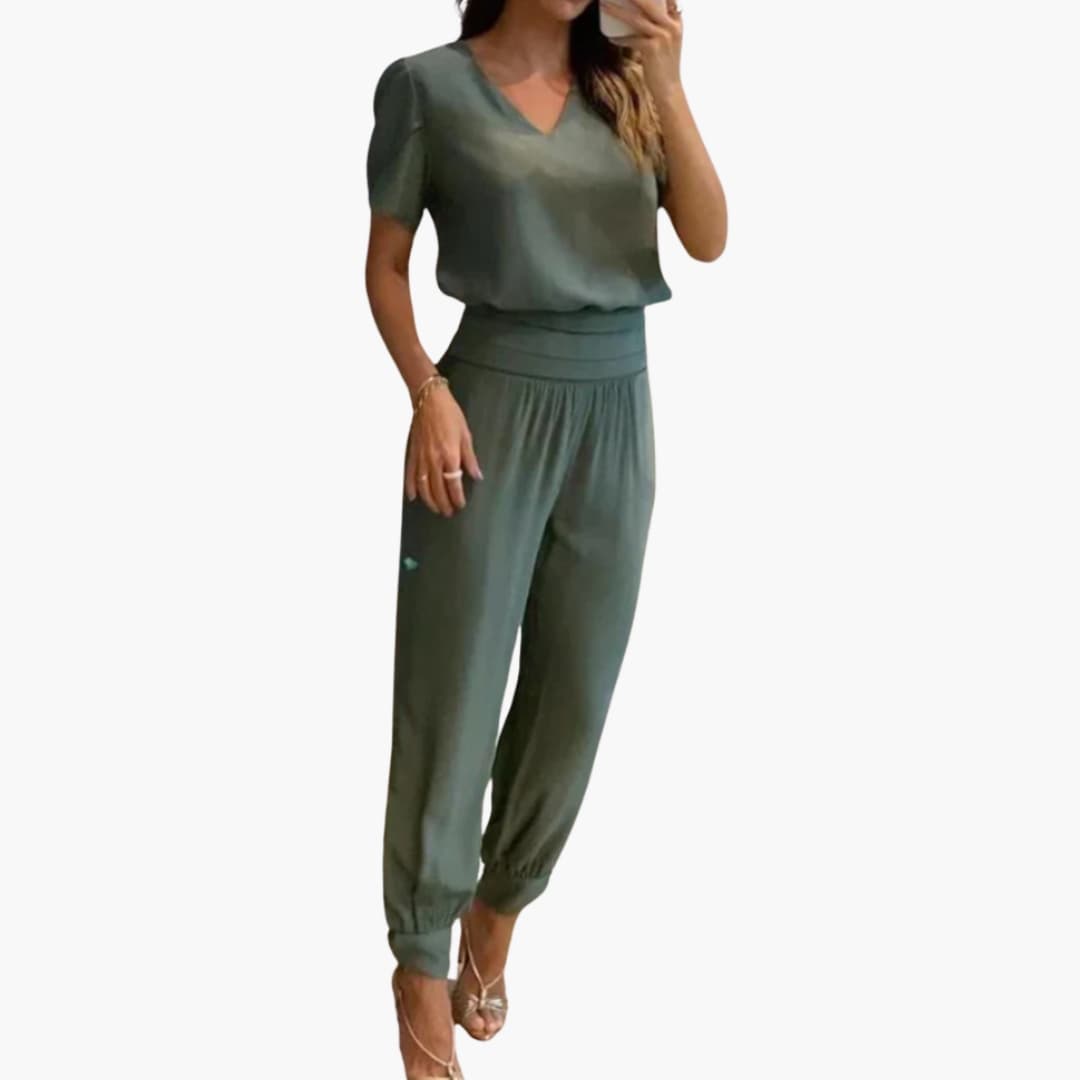 Combinaison femme à encolure en V avec motif marbré