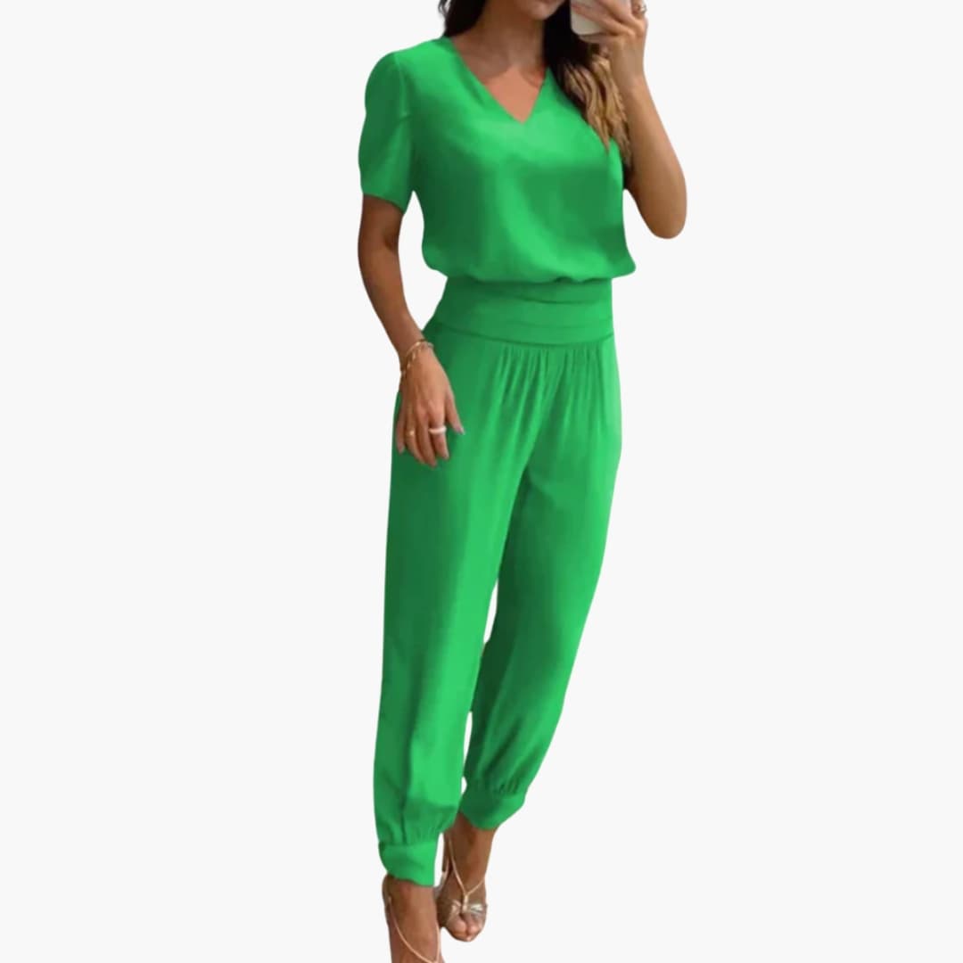 Combinaison femme à encolure en V avec motif marbré