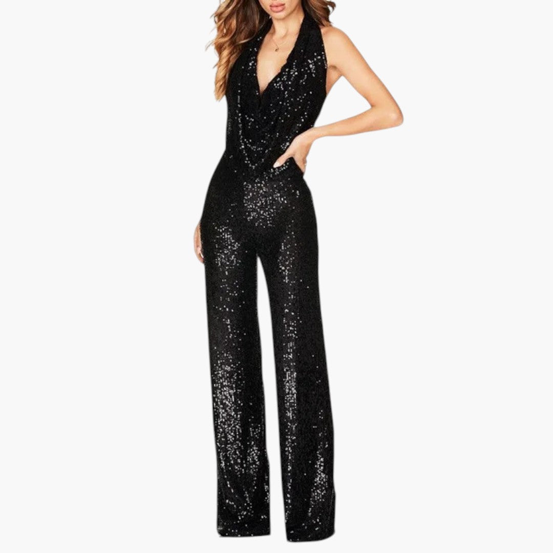 Combinaison femme à sequins avec col licou et jambes larges