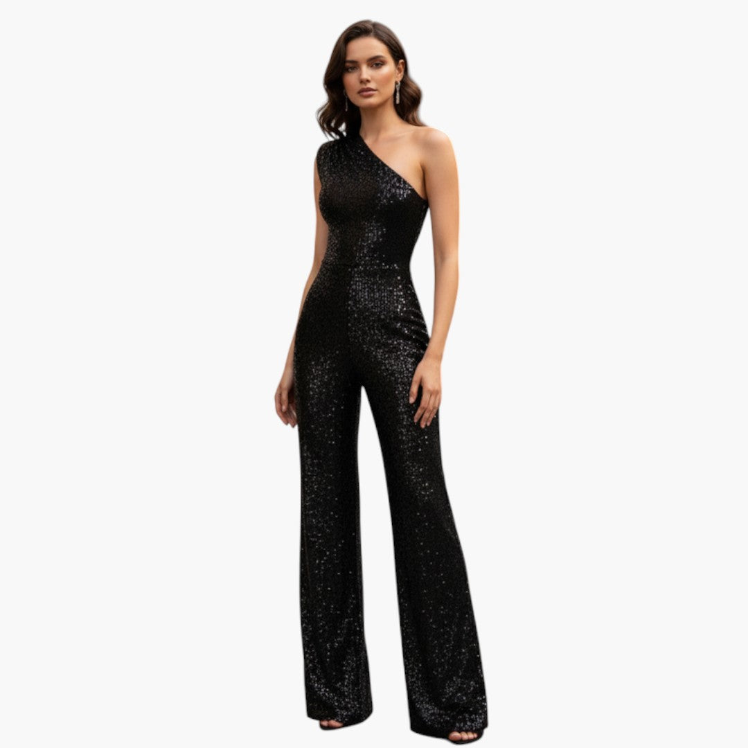 Tuta da donna con una spalla e gambe larghe