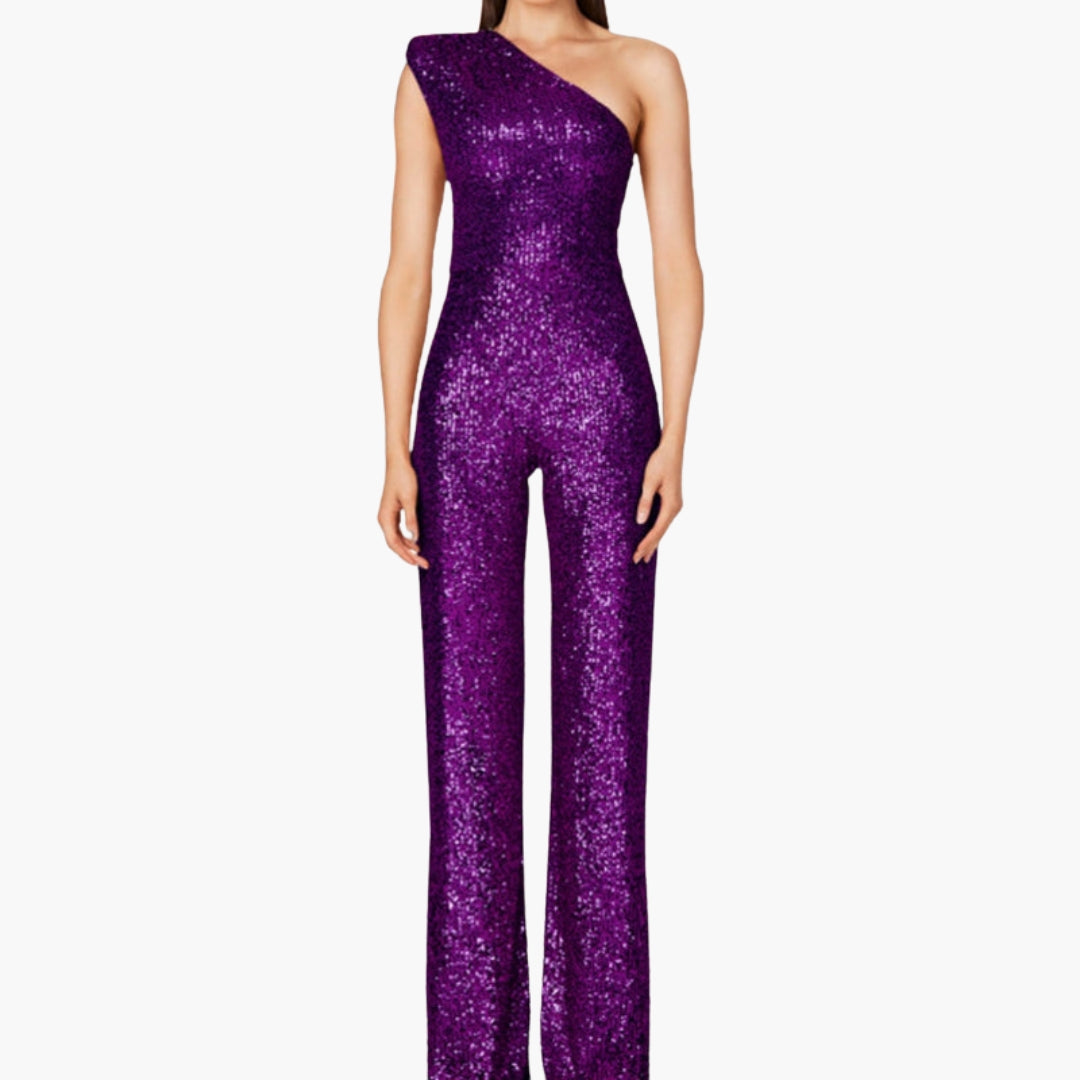Women's jumpsuit with one-shoulder asymmetrical straight cut