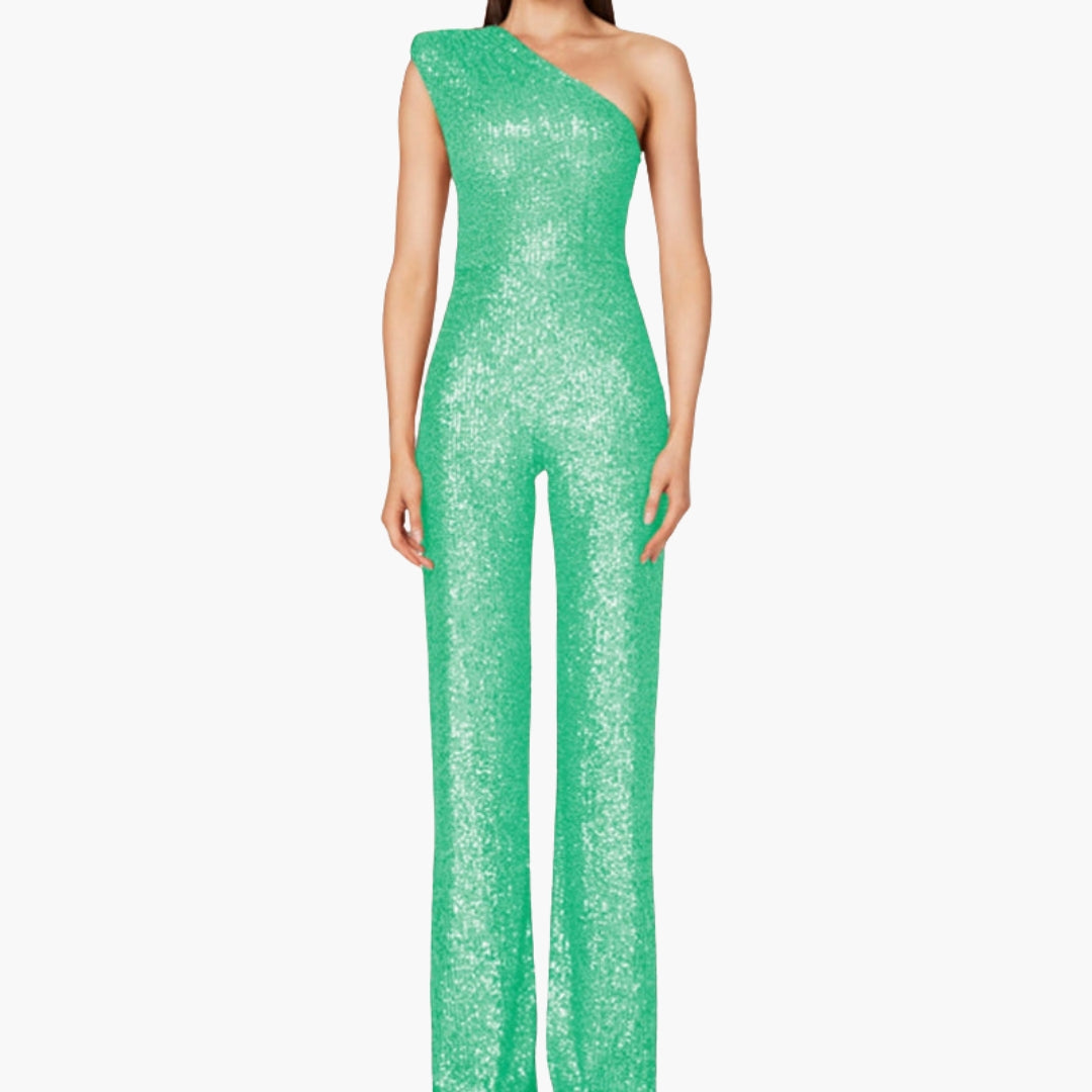 Women's jumpsuit with one-shoulder asymmetrical straight cut