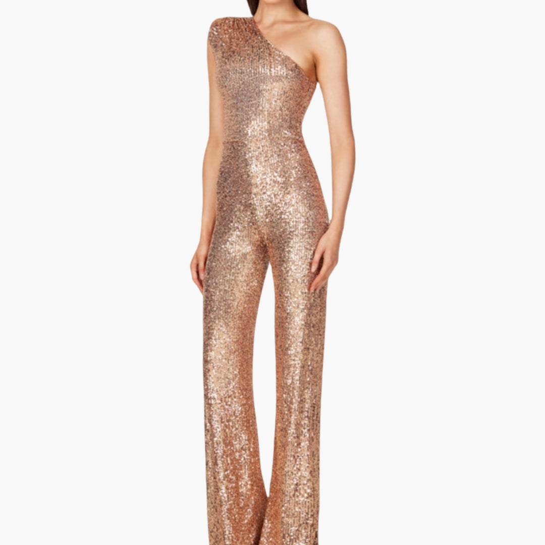 Women's jumpsuit with one-shoulder asymmetrical straight cut