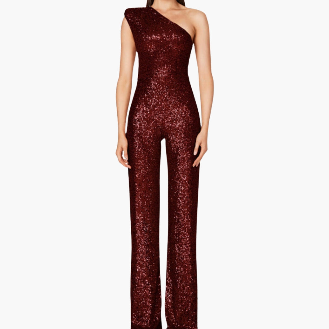 Women's jumpsuit with one-shoulder asymmetrical straight cut
