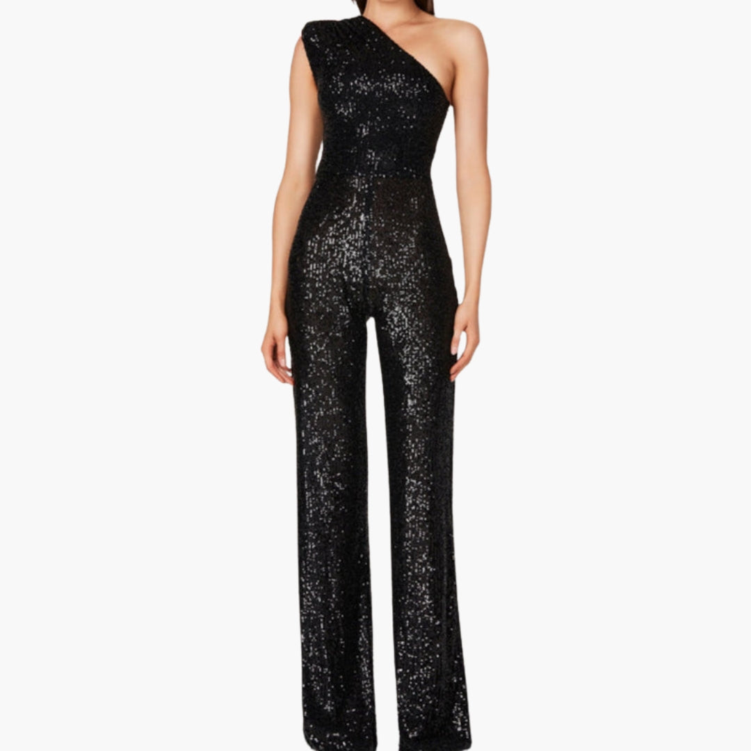 Women's jumpsuit with one-shoulder asymmetrical straight cut