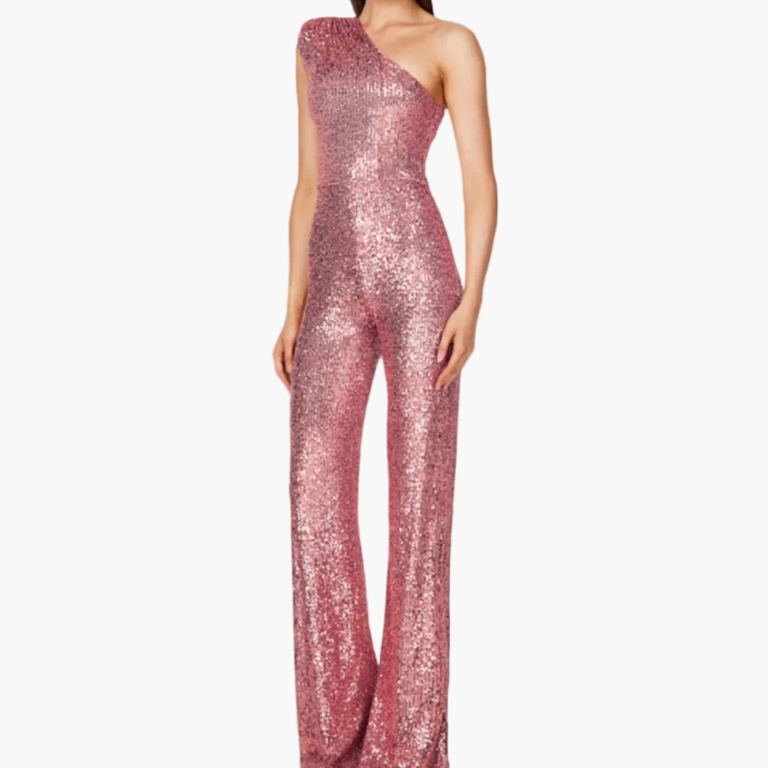 Women's jumpsuit with one-shoulder asymmetrical straight cut