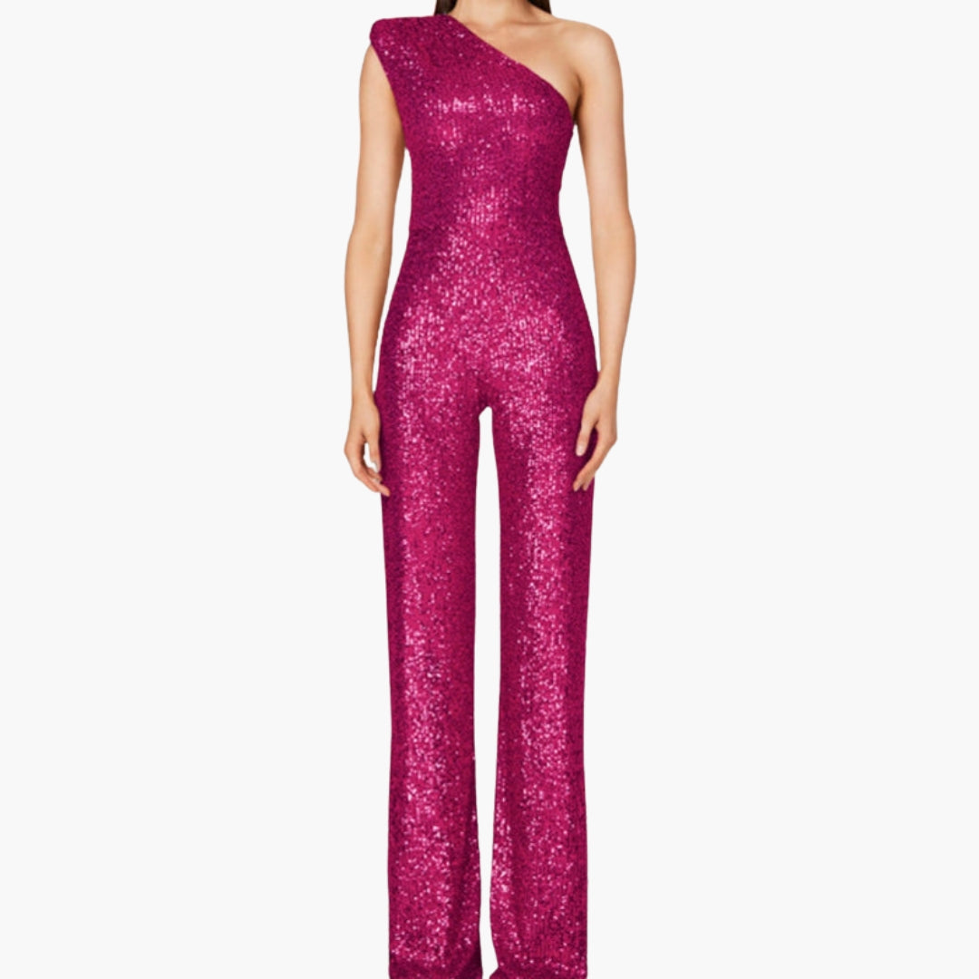 Women's jumpsuit with one-shoulder asymmetrical straight cut