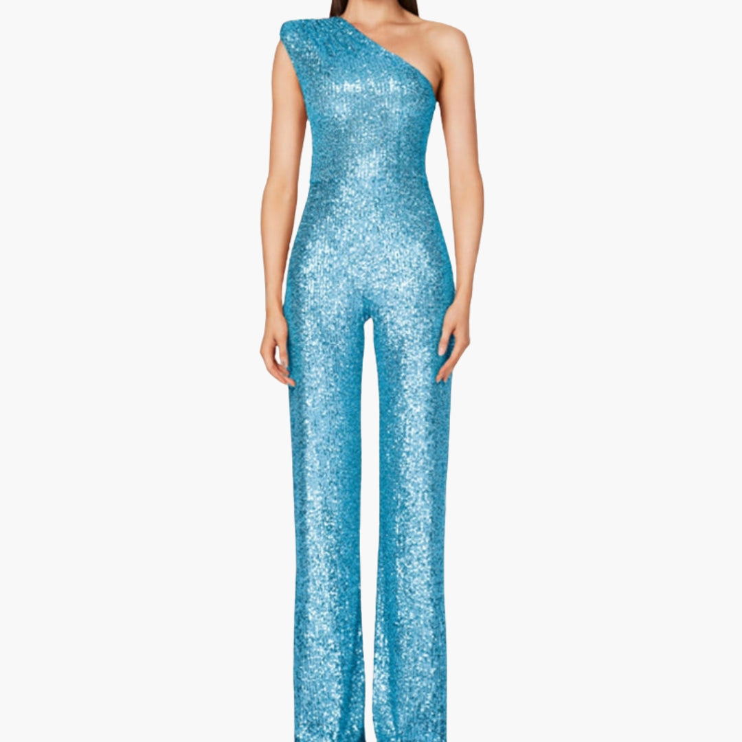 Women's jumpsuit with one-shoulder asymmetrical straight cut