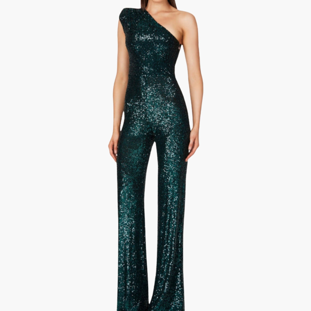 Women's jumpsuit with one-shoulder asymmetrical straight cut