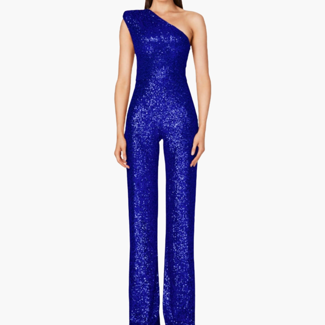 Women's jumpsuit with one-shoulder asymmetrical straight cut