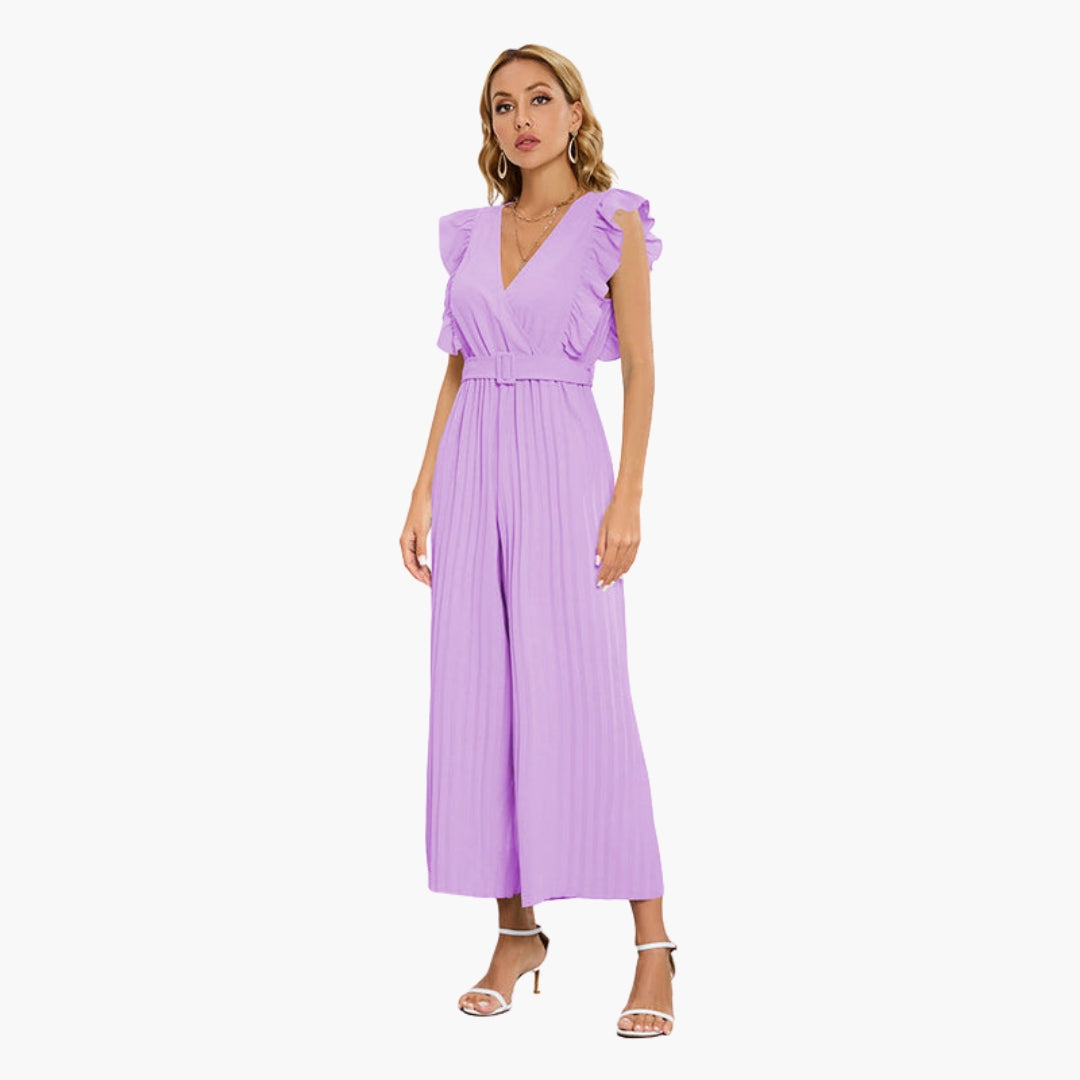 Tuta donna con scollo a V e cintura