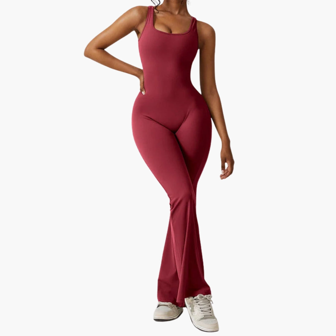 Women's jumpsuit with rounded collar and open back