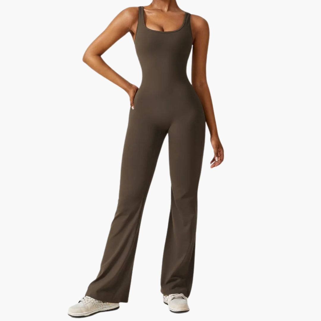 Women's jumpsuit with rounded collar and open back