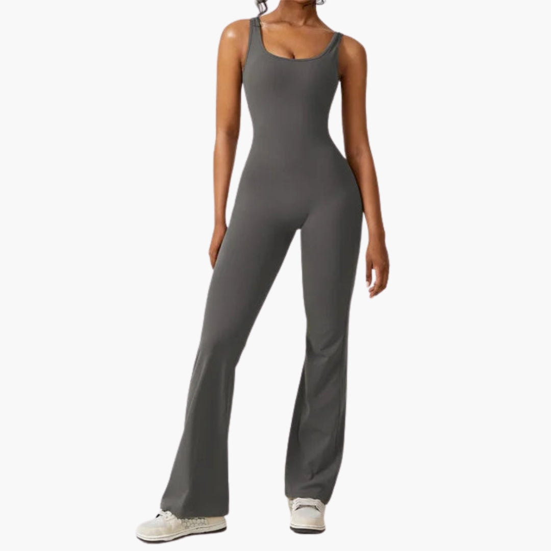 Women's jumpsuit with rounded collar and open back