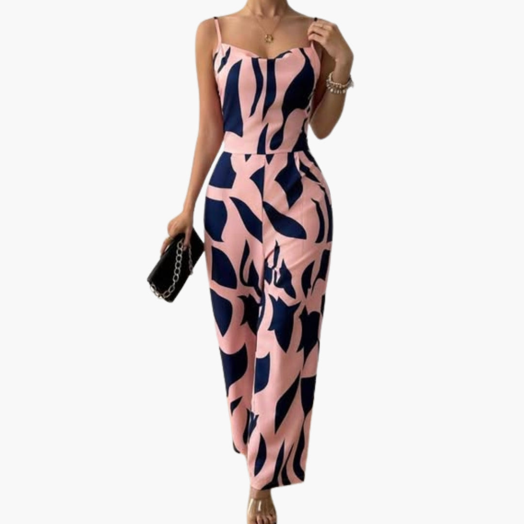 Tuta donna con scollo drappeggiato e gambe larghe