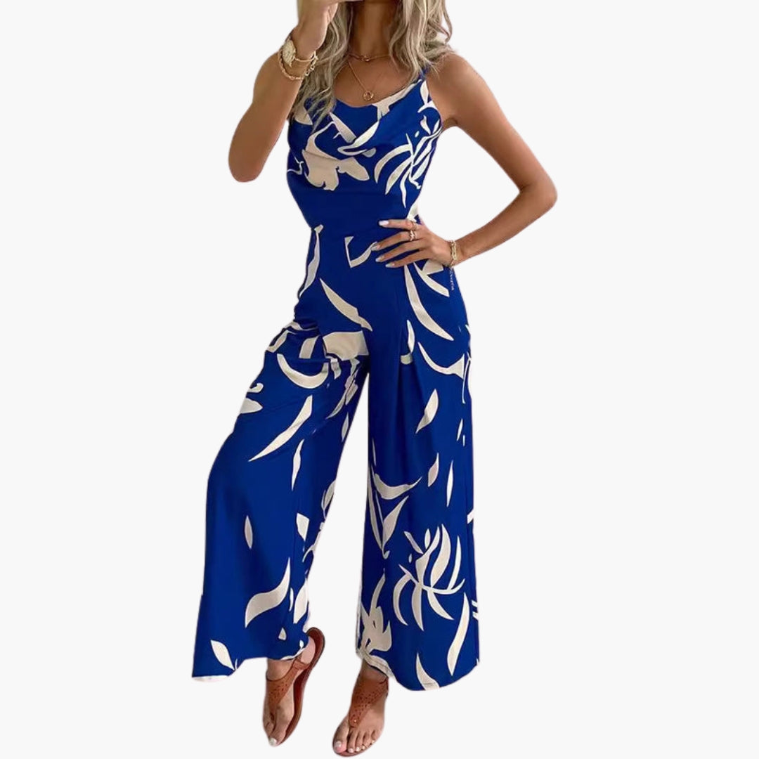 Tuta donna con scollo drappeggiato e gambe larghe
